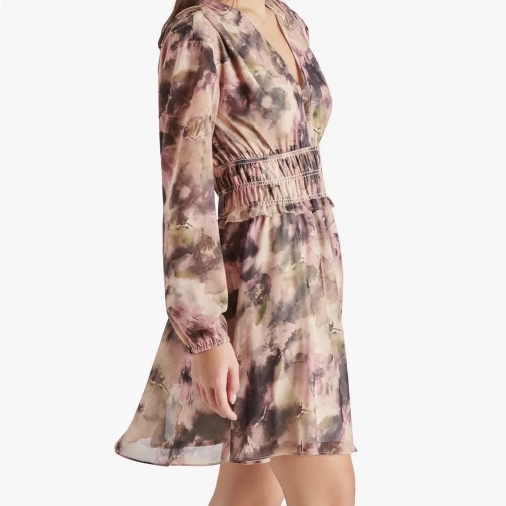 Steve Madden Fiora Long Sleeve Mini‎ Dress Pink/Brown- Autumn Mauve. NWT. Small